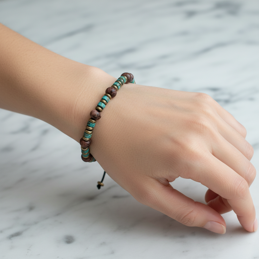 Rodonit, Turkuaz Doğal Taş Makrome Bileklik