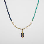 Mozaik Lapis Lazuli Taşlı-Amazonit-İnci Doğal Taş Gümüş Tasarım Kolye - 54cm