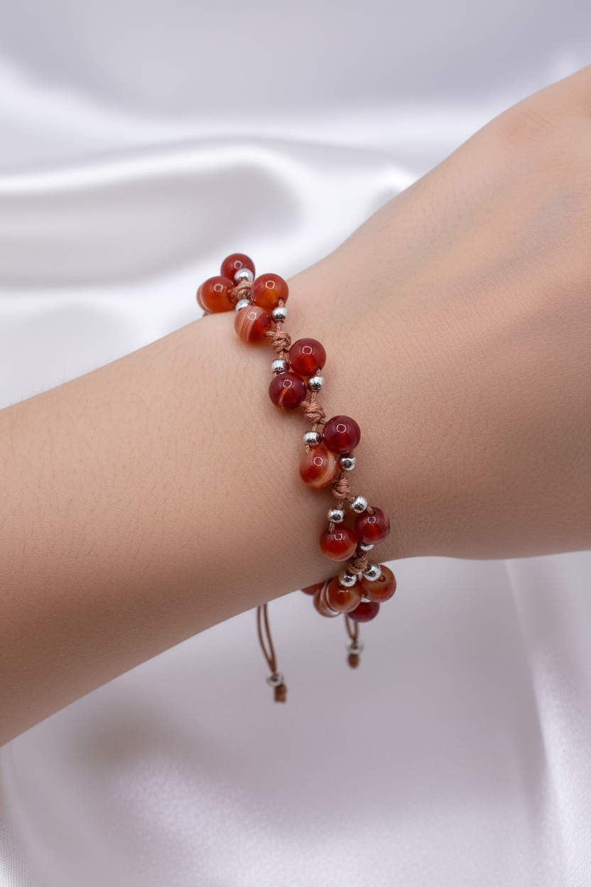 Karnelyan Akik Doğal Taş Merdiven Kapama Bileklik – Ayarlanabilir İpli Tasarım