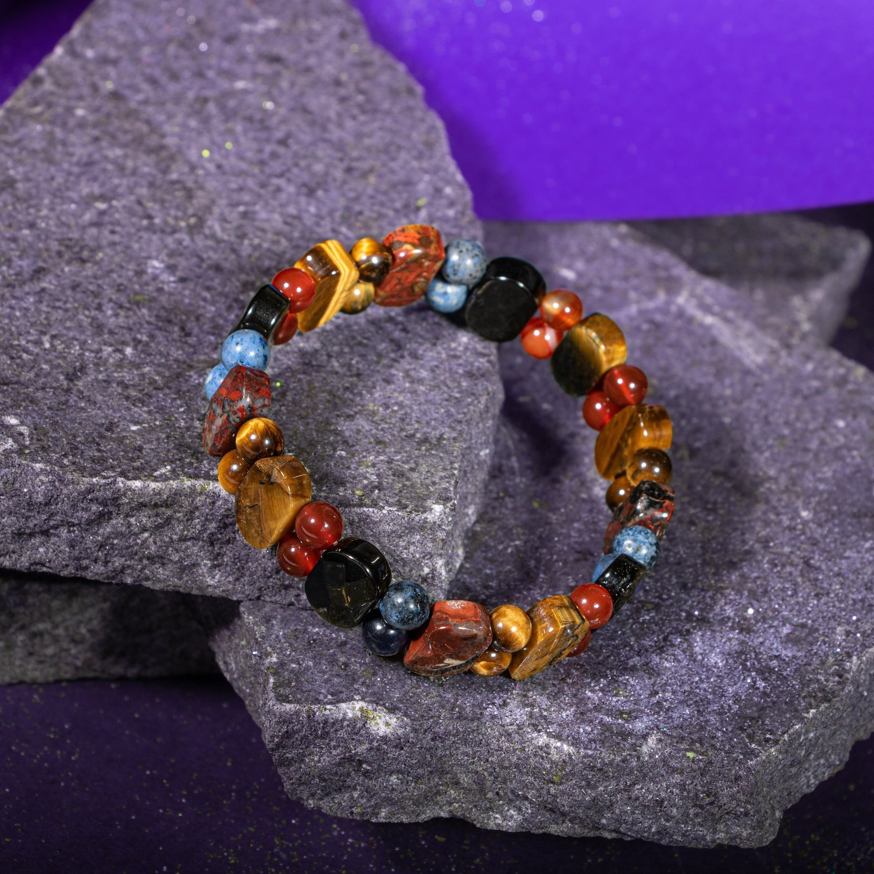 Oğlak Burcu Bileklik Dumanlı Kuvars, Dumortierit, Golden Obsidyen, Jasper, Kaplan Gözü, Kırmızı Akik