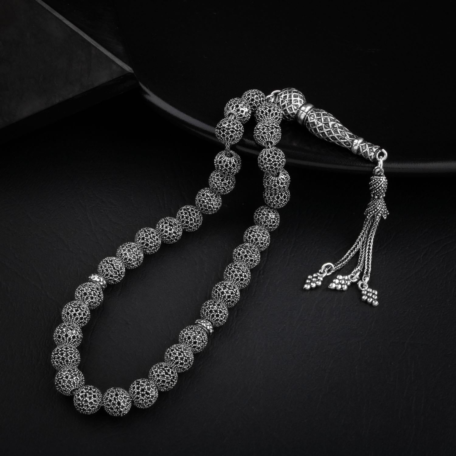 Telkari İşlemeli El İşçiliği Gümüş Tesbih - 37,35gr