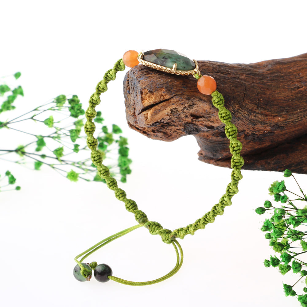 Afrika Turkuaz- Turuncu Aventurin Doğal Taş Makrome Örgü Bileklik