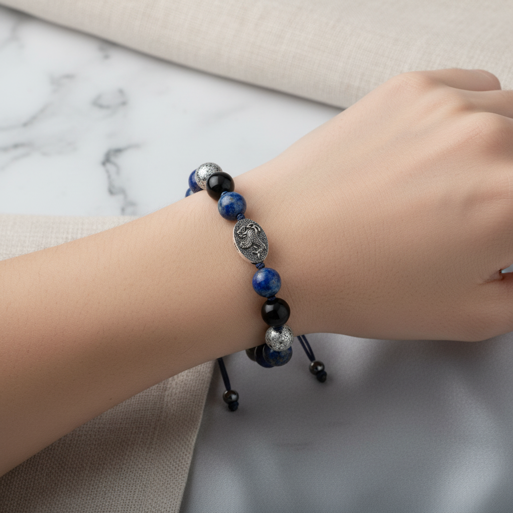 Lapis Lazuli Doğal Taş 925 Ayar Gümüş Tasarım Bileklik – Özel Tasarım