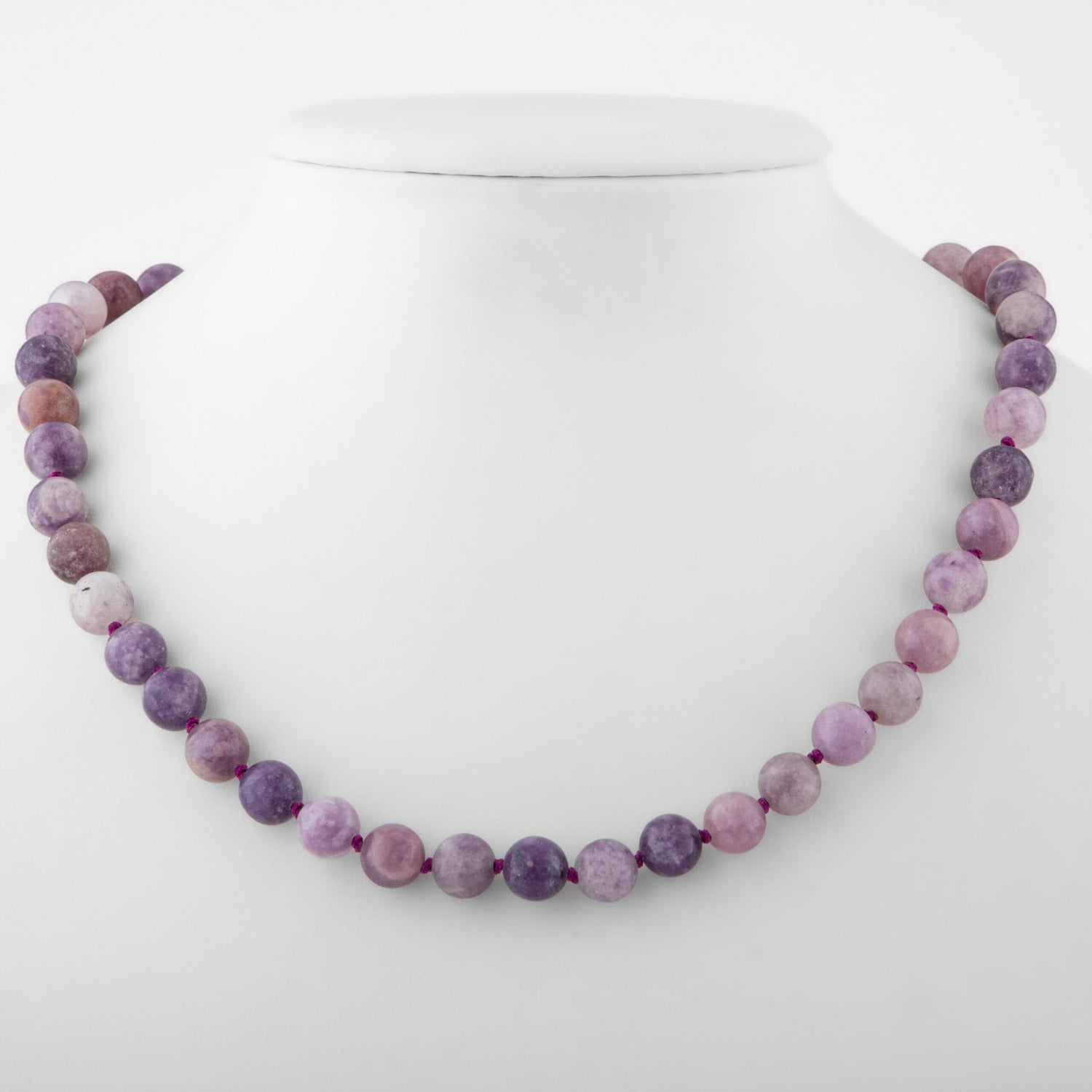 Lepidolit 8 mm Düğümlü Doğal Taş Kolye