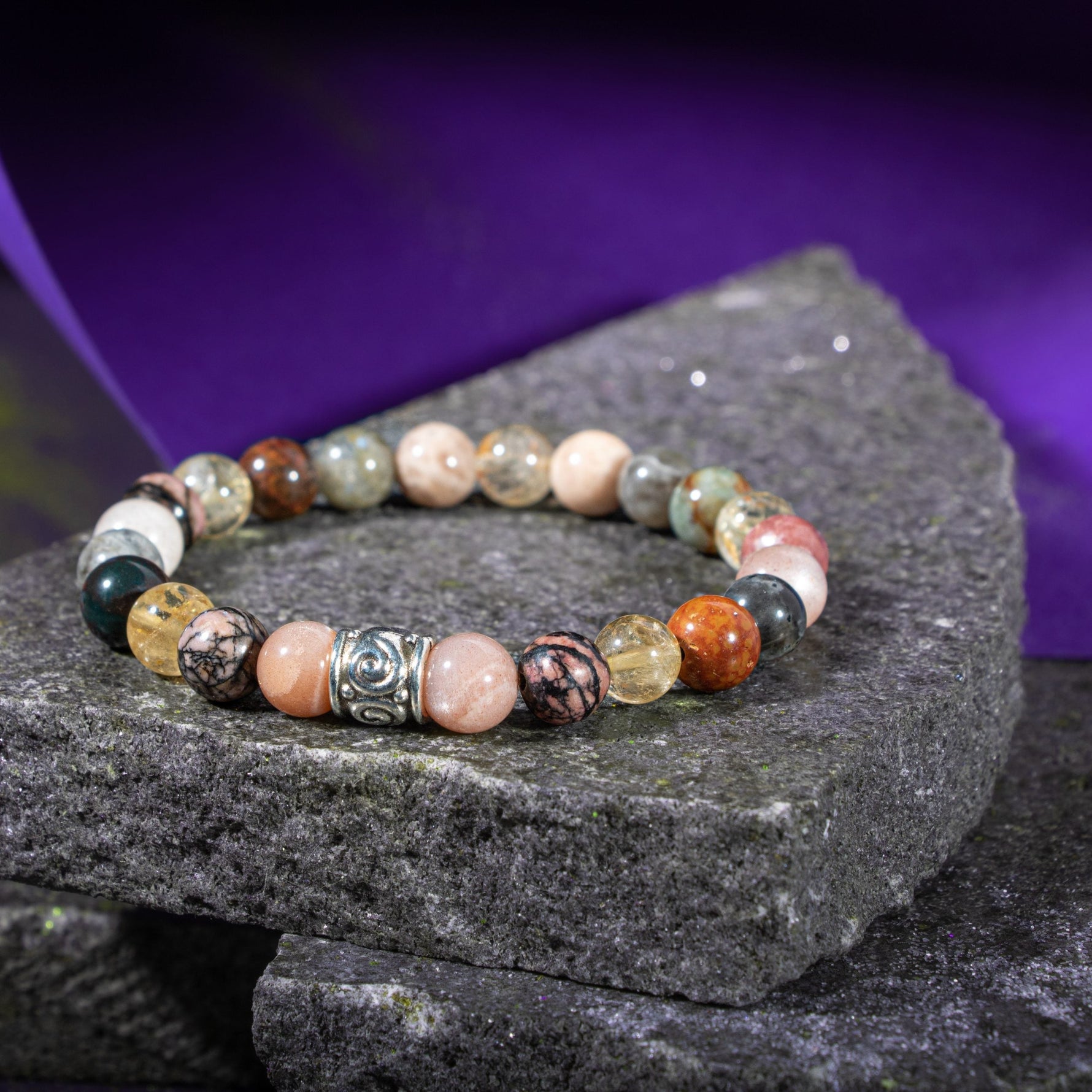 Aslan Burcu Bileklik Bronzit, Güneş Taşı, Kan Taşı, Labradorit, Rodonit, Sitrin