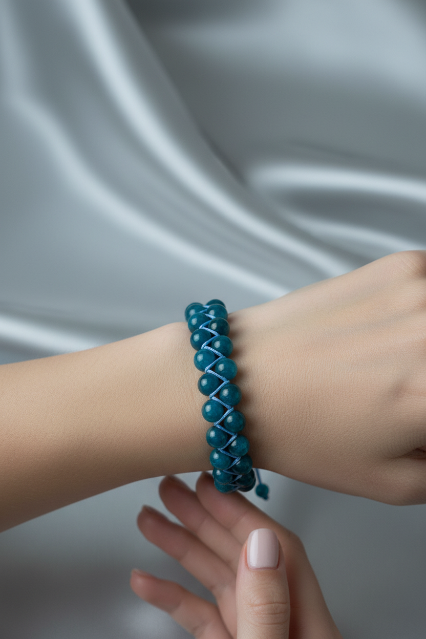 Mavi Apatit 8mm Çift Sıra Makrome Doğal Taş Bileklik