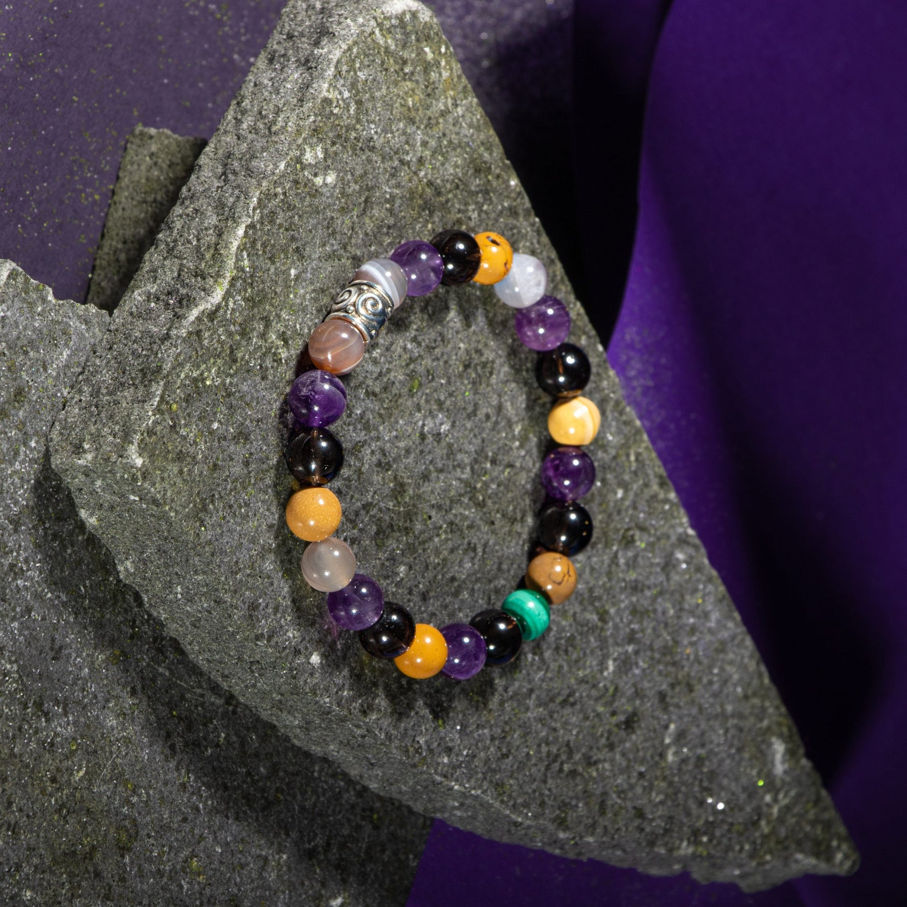 Oğlak Burcu Bileklik Dumanlı Kuvars, Kaplan Gözü, Kırmızı Akik, Pembe Kuvars, Selenit