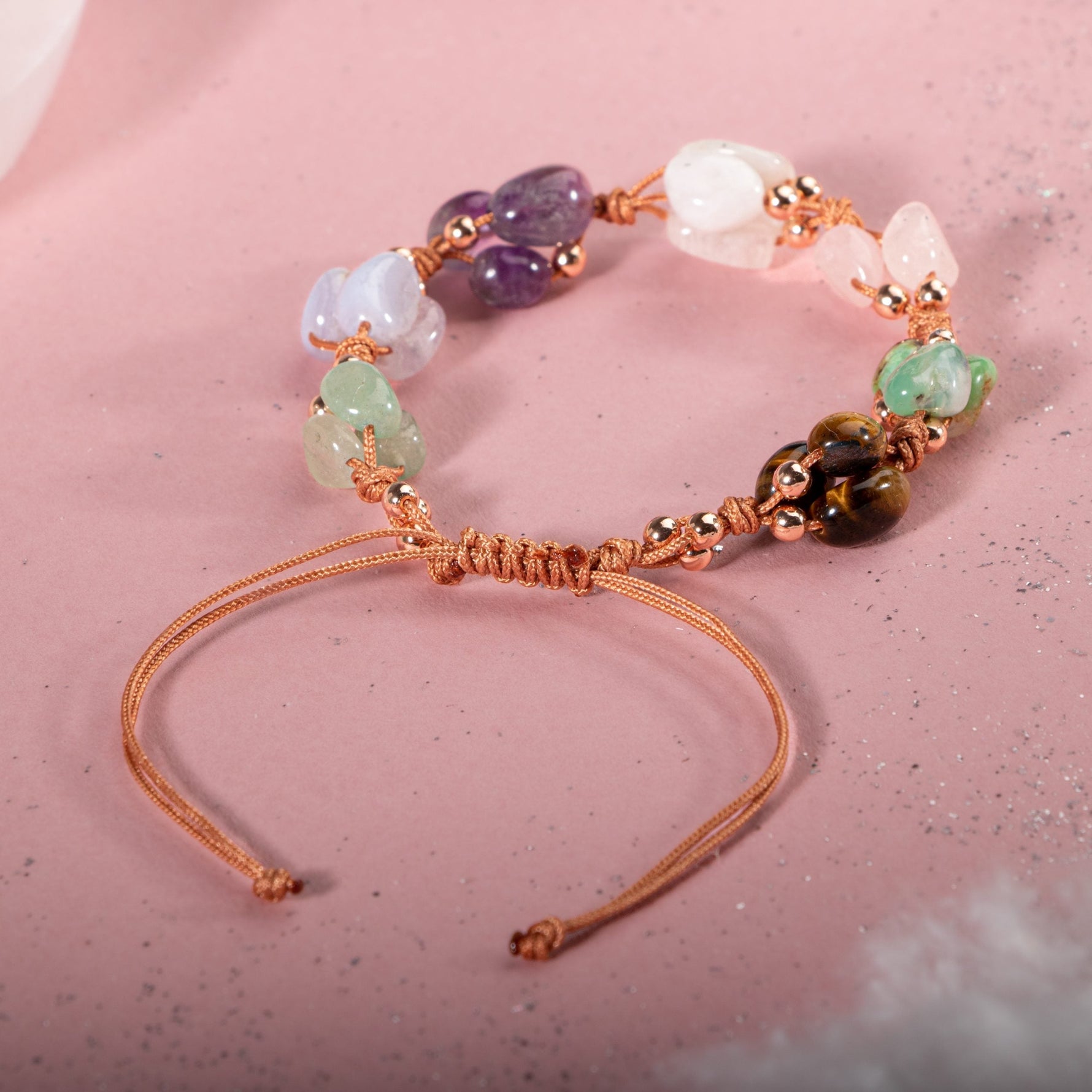 Yengeç Burcu Bileklik Ametist, Ay Taşı, Kalsedon, Kaplan Gözü, Krizopras, Pembe Kuvars, Yeşil Aventurin