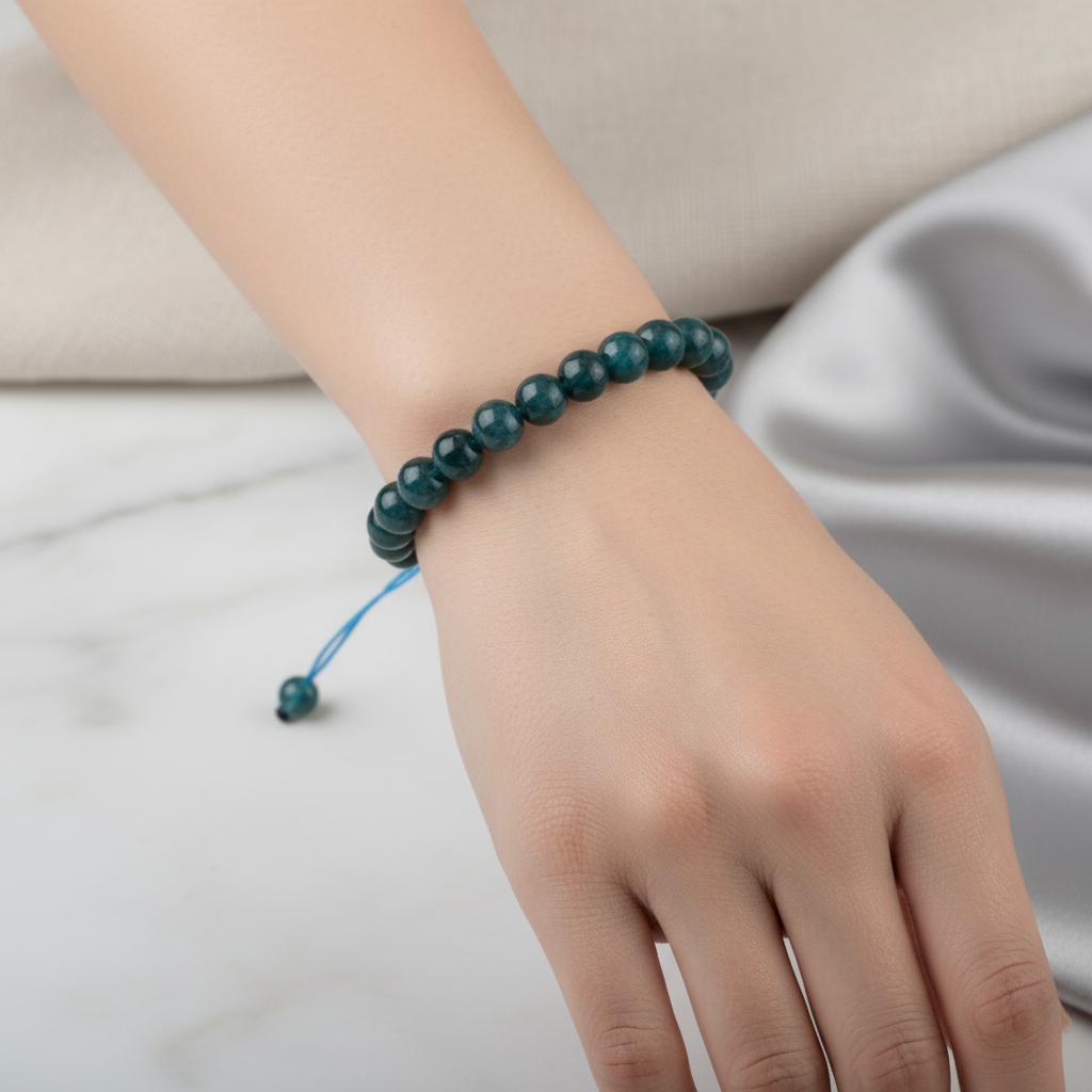 Mavi Apatit 8 mm Merdiven Kapama Doğal Taş Bileklik – El İşçiliği