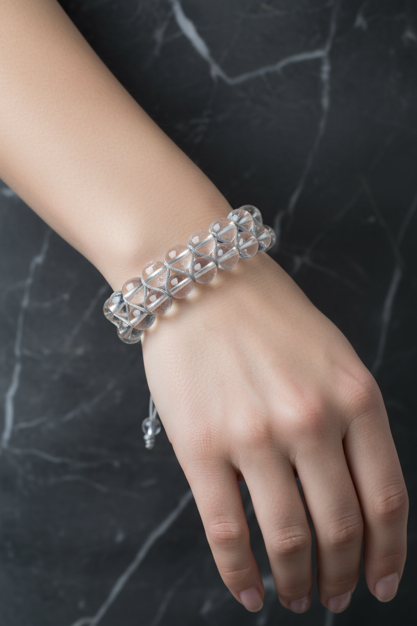 Kristal Kuvars 8mm Çift Sıra Makrome Doğal Taş Bileklik