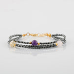 Ametist-Sitrin-Ay Taşı-Hematit Doğal Taş Altın Kaplama Kapama Bileklik