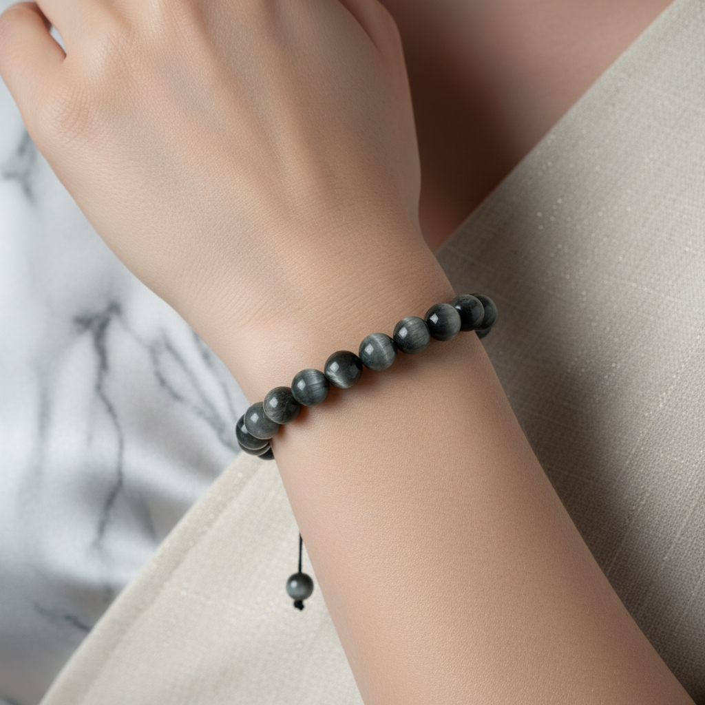 Kedi Gözü 8 mm Merdiven Kapama Doğal Taş Bileklik – Özel Tasarım
