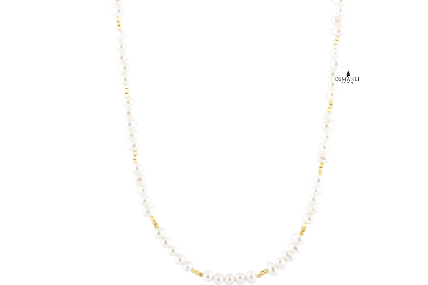 İnci Altın Kaplama Doğal Taş Kolye