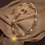 Güneş Taşı-İnci Doğal Taş Gümüş Tasarım Kolye - 60cm