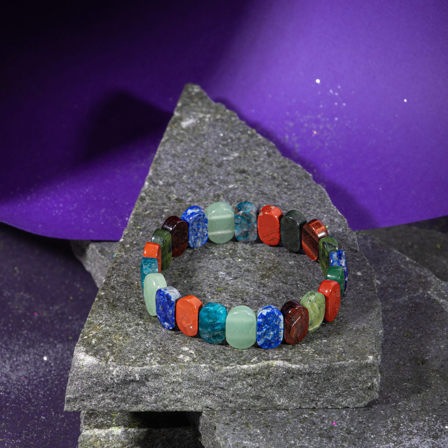 Boğa Burcu Bileklik Buz Mavizi Apatit, Dragon Jasper, Jasper, Lapis Lazuli, Yeşil Aventurin, Yeşim