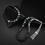 Kedi Gözü-Siyah Turmalin Doğal Taş Tesbih Bileklik Seti