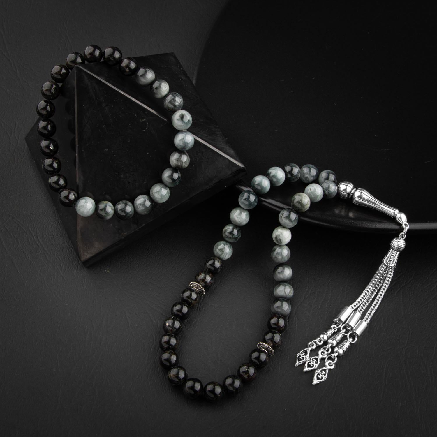 Kedi Gözü-Siyah Turmalin Doğal Taş Tesbih Bileklik Seti