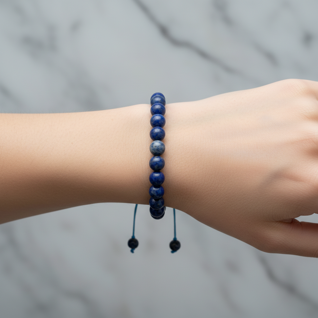 Lapis Lazuli 8 mm Merdiven Kapama Doğal Taş Bileklik – El İşçiliği