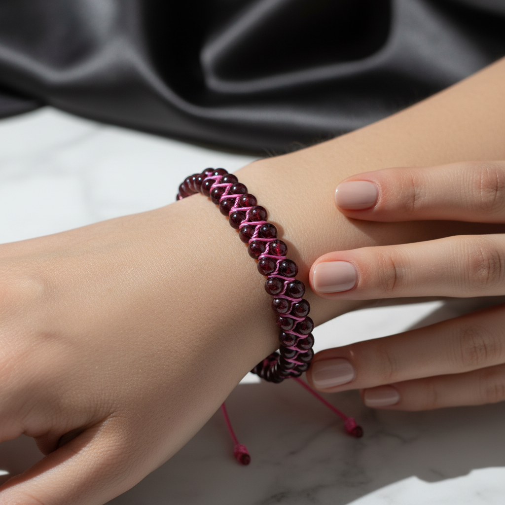 Bordo Granat Lal 4 mm Çift Sıra Doğal Taş Bileklik – Unisex El İşçiliği