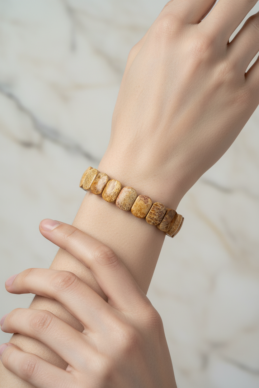 Fosil Mercan Doğal Taş Geniş Kesim Bileklik