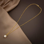 İnci Doğal Taş Gümüş Tasarım Zincir Kolye - 50cm