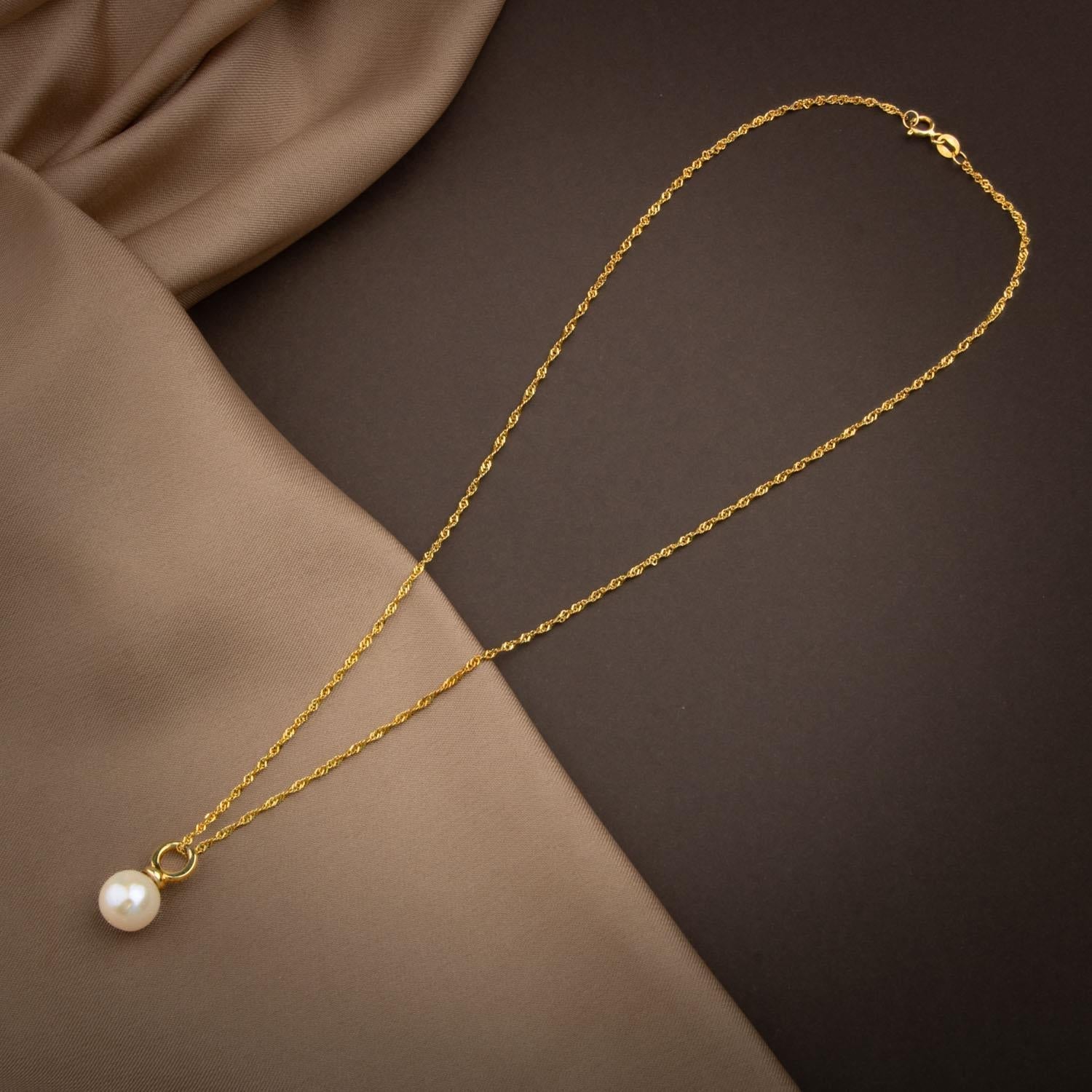 İnci Doğal Taş Gümüş Tasarım Zincir Kolye - 50cm