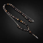 Erkek Kolyesi Fosil Mercan-Şungit-Meksika Jasper-Hematit Doğal Taş Gümüş Tasarım Kolye