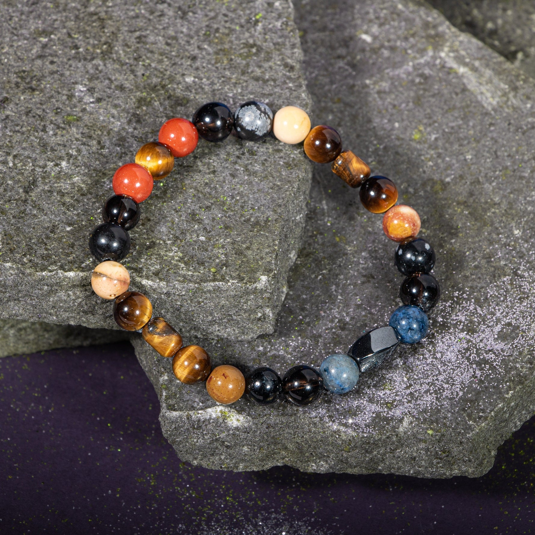 Oğlak Burcu Bileklik Dumanlı Kuvars, Dumortierit, Golden Obsidyen, Jasper, Kaplan Gözü