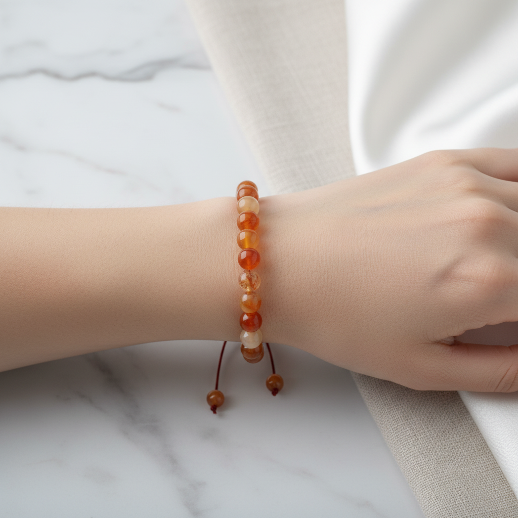 Karnelyan Akik 8 mm Merdiven Kapama Doğal Taş Bileklik – El İşçiliği