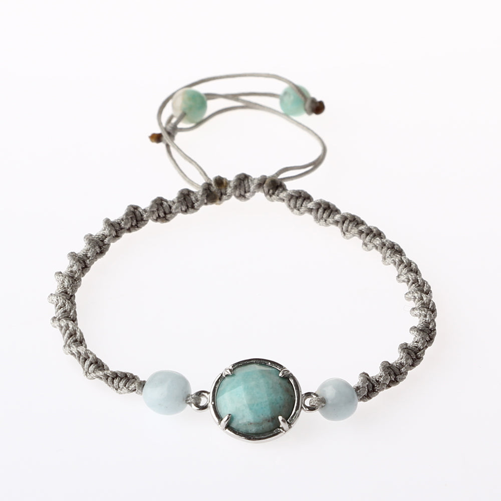 Amazonit Doğal Taş Makrome Örgü Bileklik