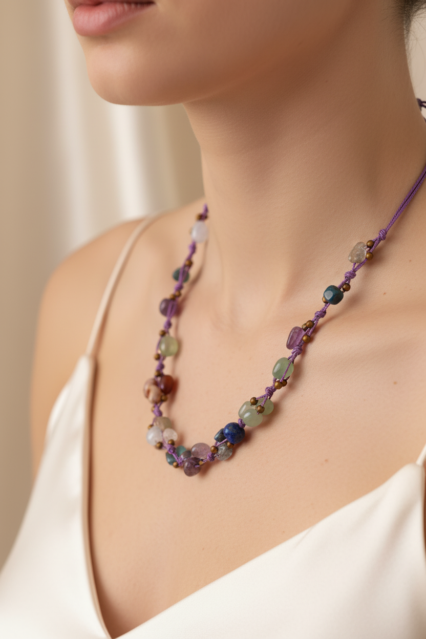 Sertifikalı Yay Burcu Doğal Taş Makrome Örme Kolye | Pirtash | Özel Üretim