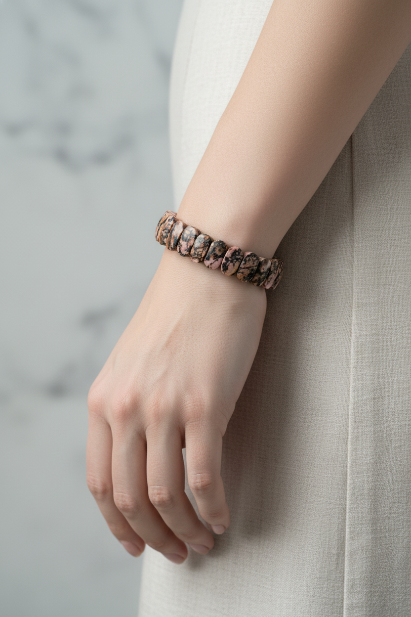 Rodonit Doğal Taş Geniş Kesim Bileklik