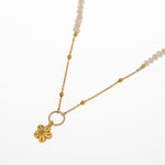 İnci Doğal Taş Gümüş Çiçekli Kolye