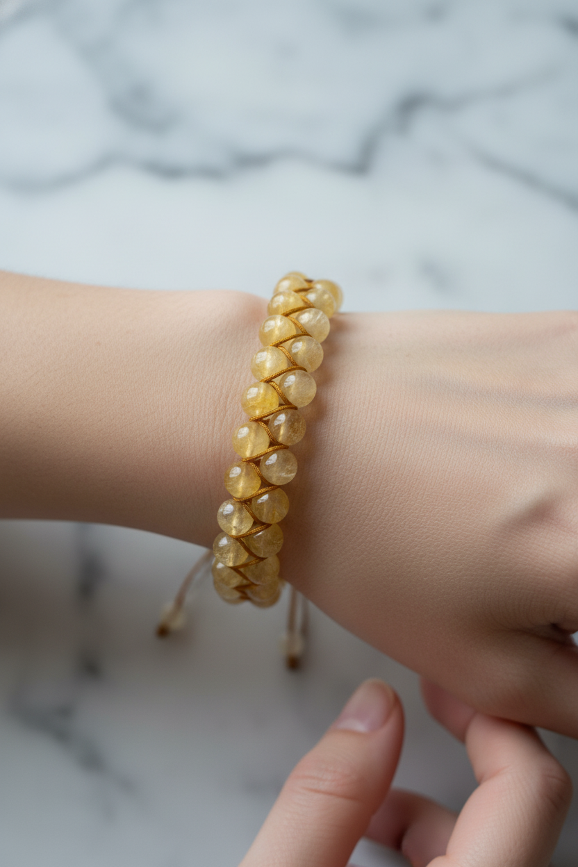 Sitrin 8mm Çift Sıra Makrome Doğal Taş Bileklik