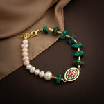 Mozaik Turkuaz Firuza Taşlı-İnci Doğal Taş Gümüş Kolye Bileklik Seti