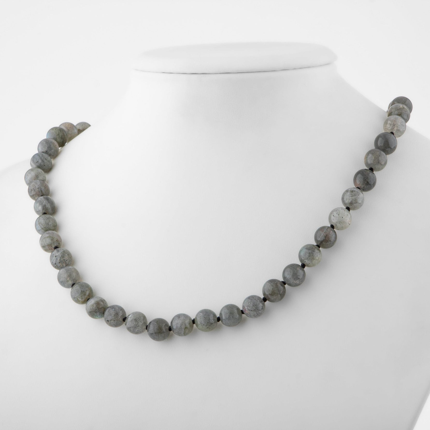 Labradorit 8 mm Düğümlü Doğal Taş Kolye