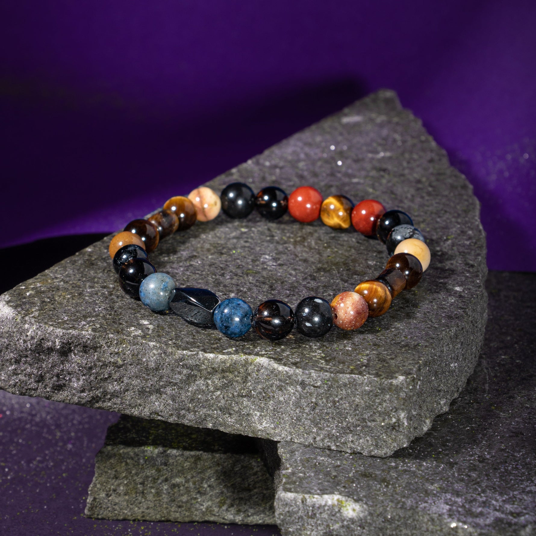 Oğlak Burcu Bileklik Dumanlı Kuvars, Dumortierit, Golden Obsidyen, Jasper, Kaplan Gözü