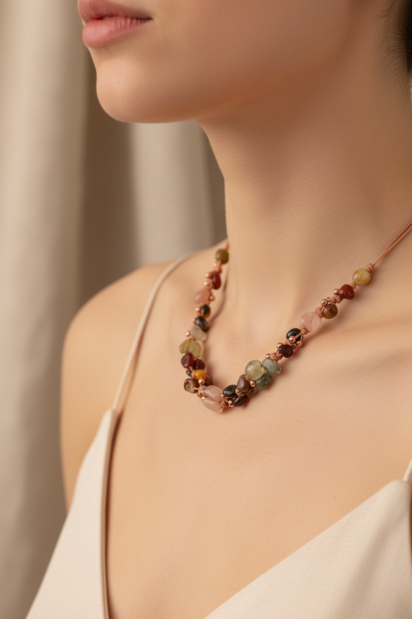 Sertifikalı Yengeç Burcu Doğal Taş Makrome Örme Kolye | Pirtash | Özel Üretim