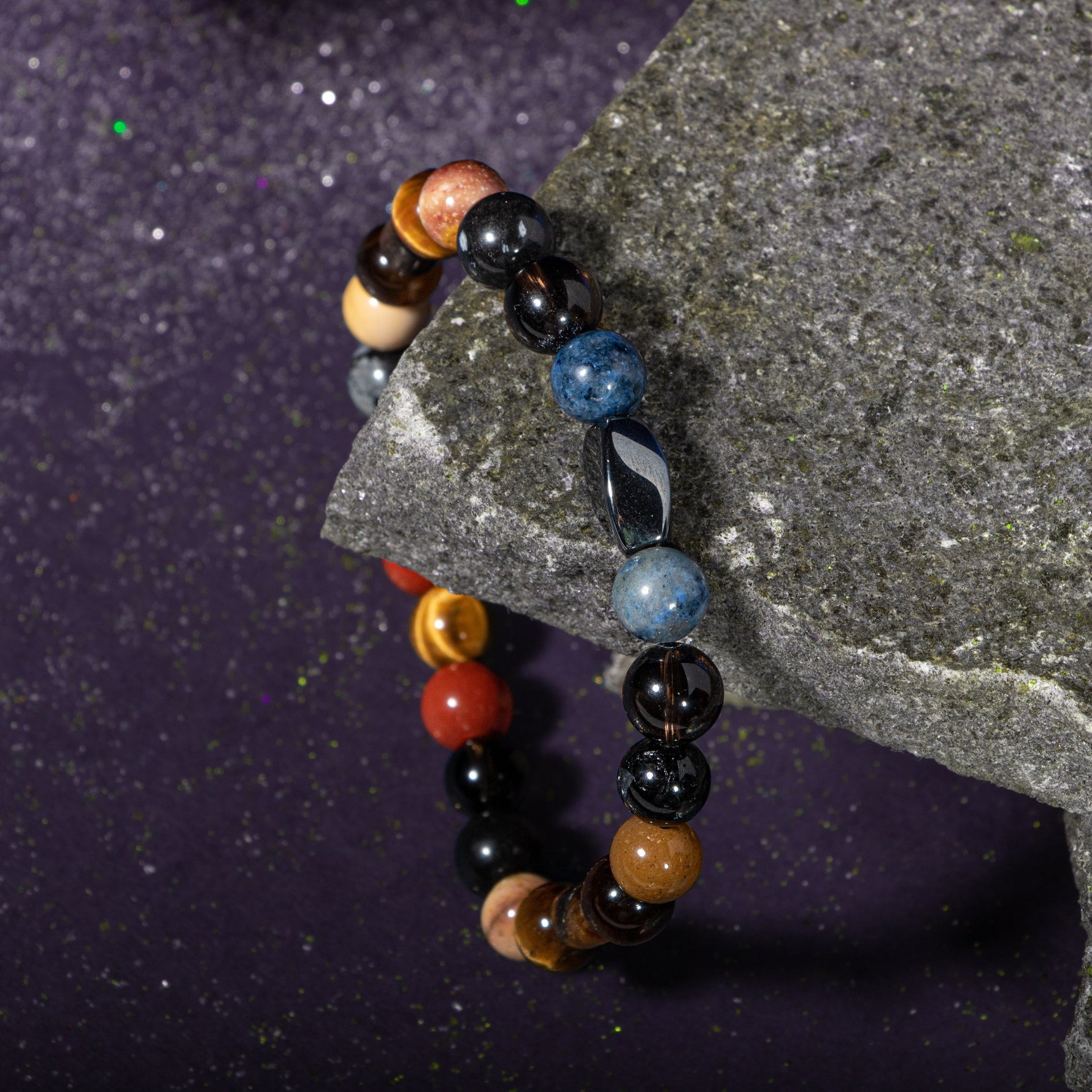 Oğlak Burcu Bileklik Dumanlı Kuvars, Dumortierit, Golden Obsidyen, Jasper, Kaplan Gözü