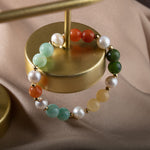 İnci-Turuncu Aventurin-Amazonit-Yeşim-Kalsit Doğal Taş Gümüş Bileklik