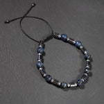 Dumortierit-Hematit Doğal Taş Erkek Makrome Bileklik