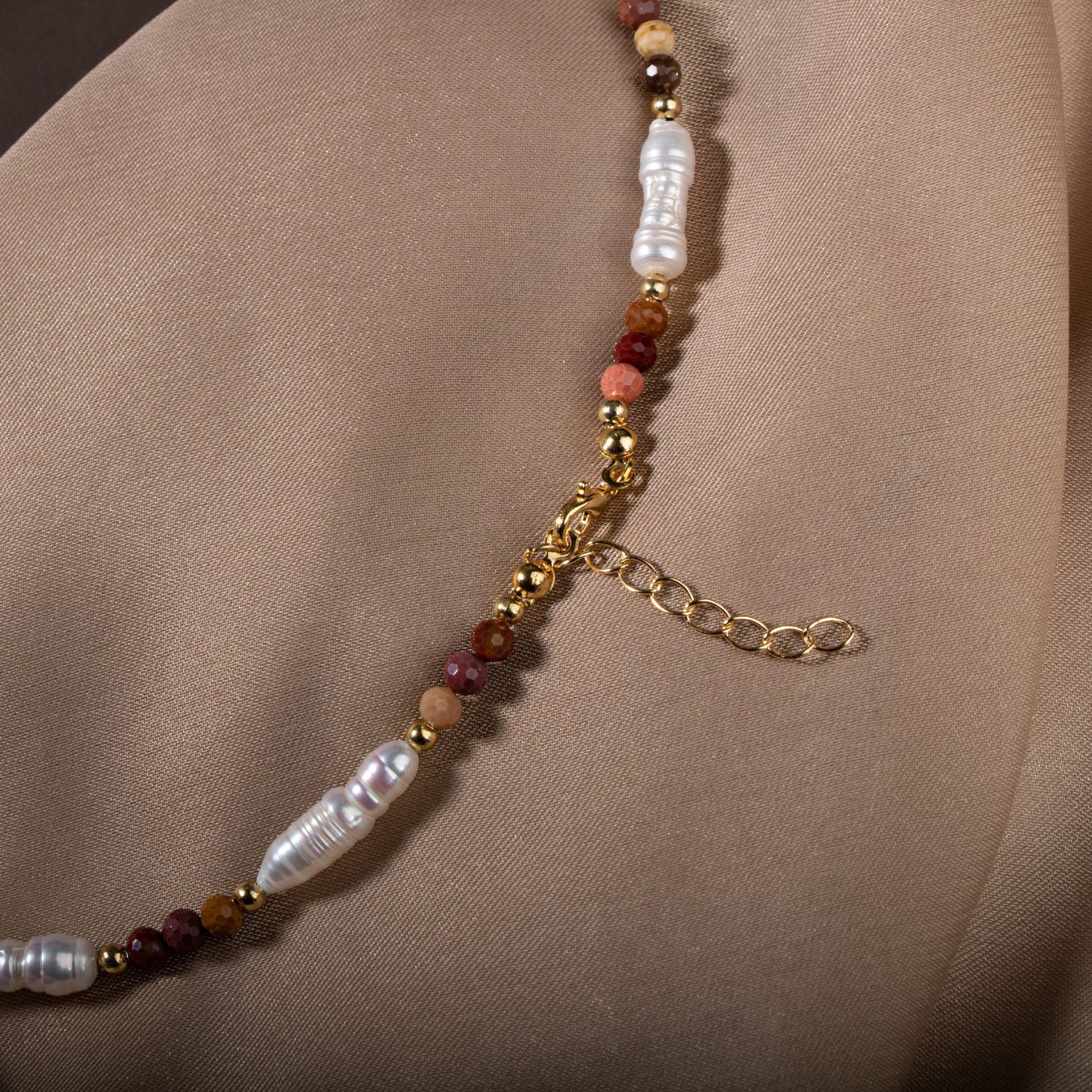 İnci-Jasper Doğal Taş Gümüş Kolye