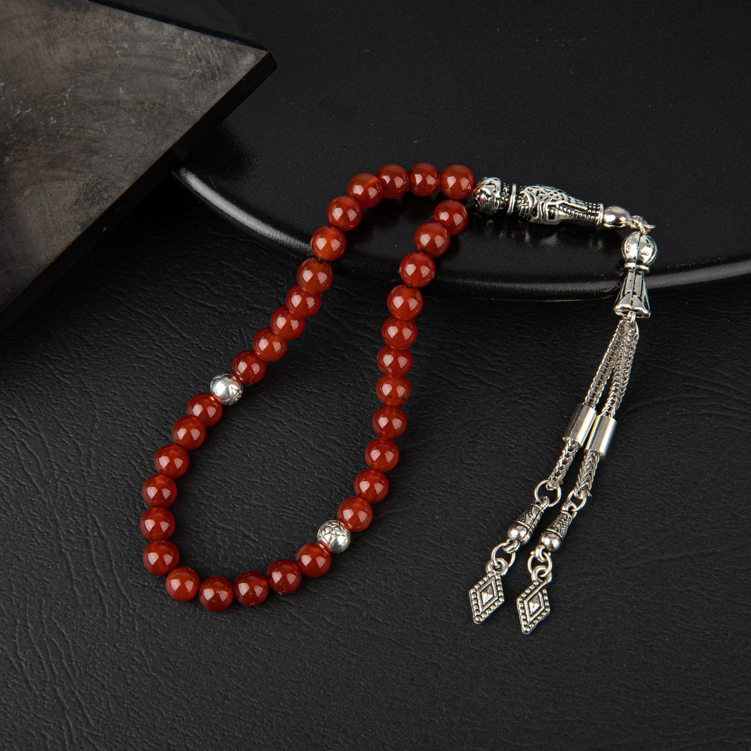 Kırmızı Akik Doğal Taş Tesbih 33lük - 6mm