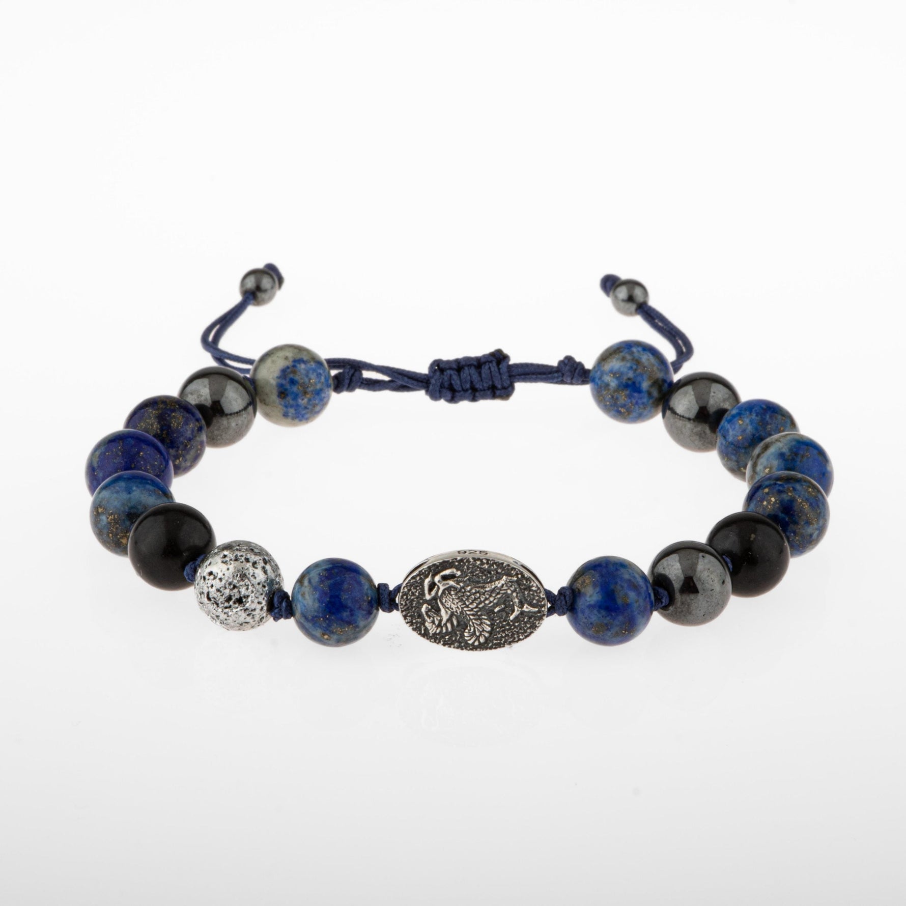 Lapis Lazuli Doğal Taş Tasarım Gümüş Bileklik- 20-21cm