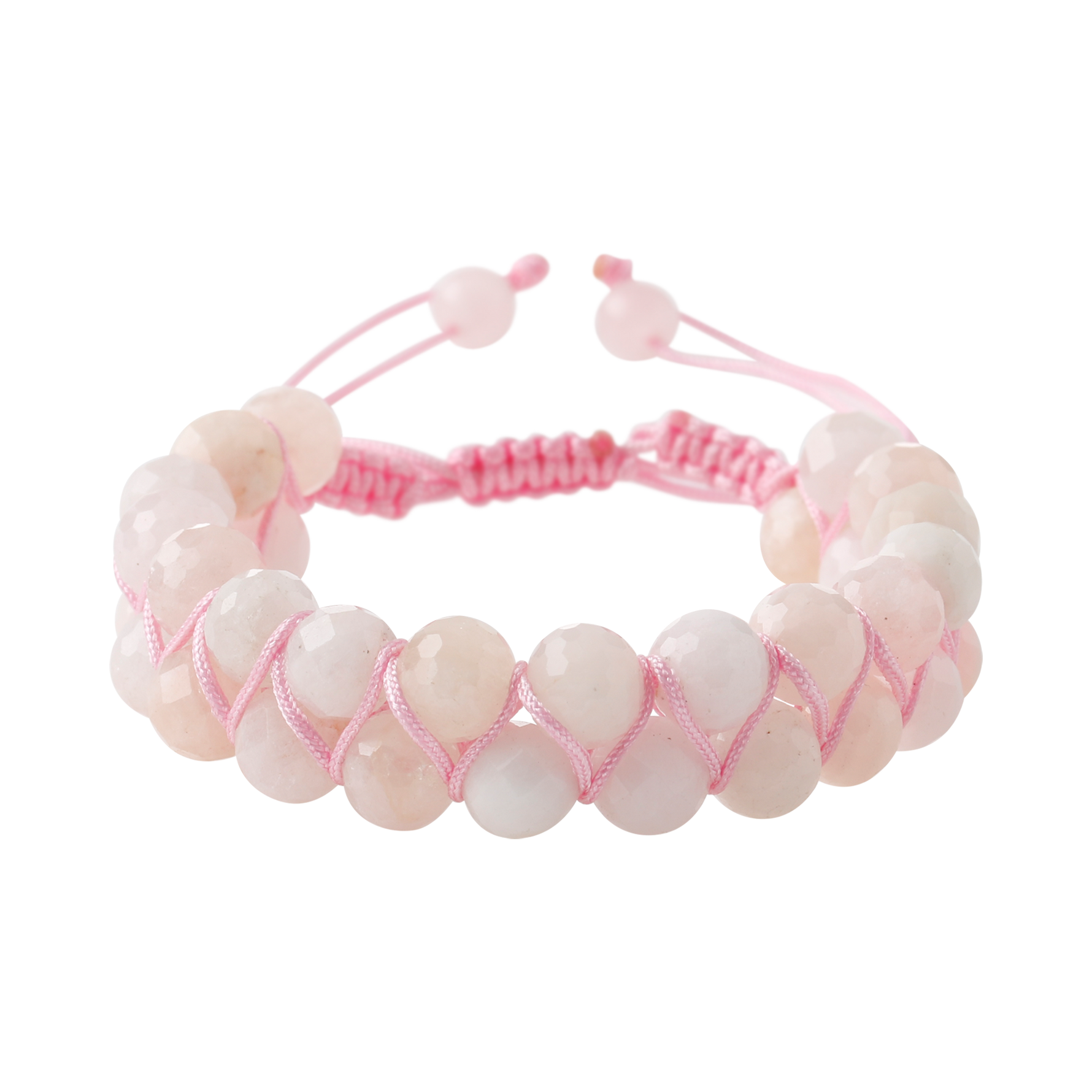 Morganit 8mm Çift Sıra Makrome Doğal Taş Bileklik