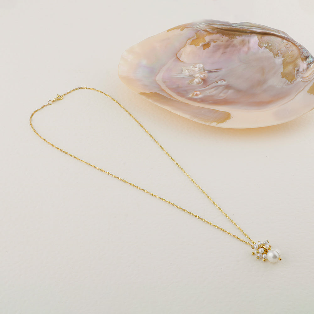 İnci Altın Kaplama Zincir Doğal Taş Kolye