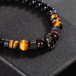 Kaplan Gözü-Bordo Granat Lal-Siyah Turmalin Doğal Taş Erkek Zirkon Bileklik