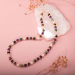 Hematit-Pembe Kuvars-Krizokol-Ametist-Kaplan Gözü Doğal Taş Kolye