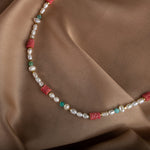 İnci-Fosil Mercan-Amazonit Doğal Taş Altın Kaplama Kapama Kolye