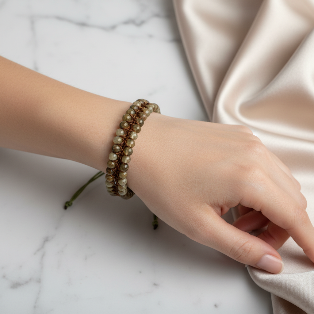 Tsavorit Lal 4 mm Çift Sıra Doğal Taş Makrome Bileklik – Unisex El İşçiliği